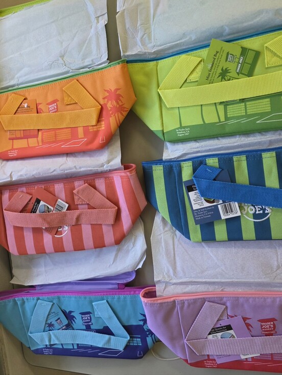 Trader Joe'S Handbags - Trader Joe's Neon Stripe Mini Tote Bag - Pink/Coral
